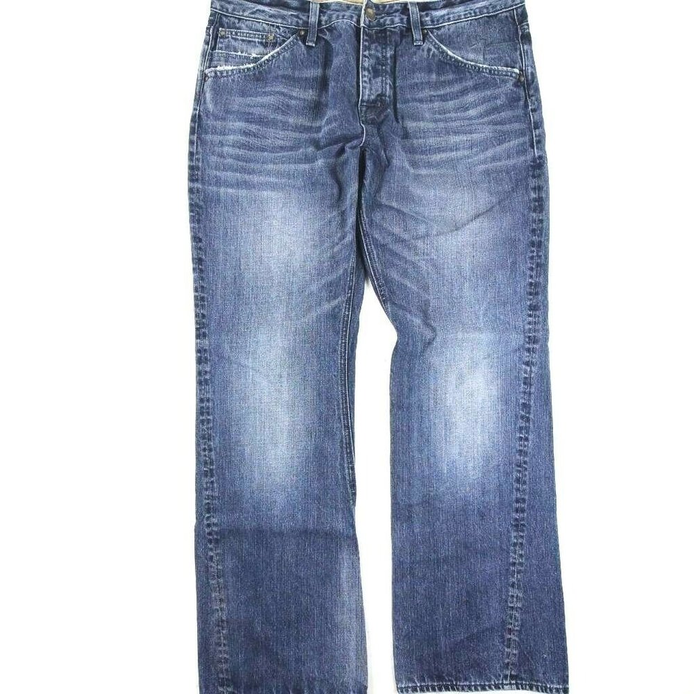 Vigoss Mens Bootcut Jeans Blue Light Denim Embellished Button Fly Size 38x32